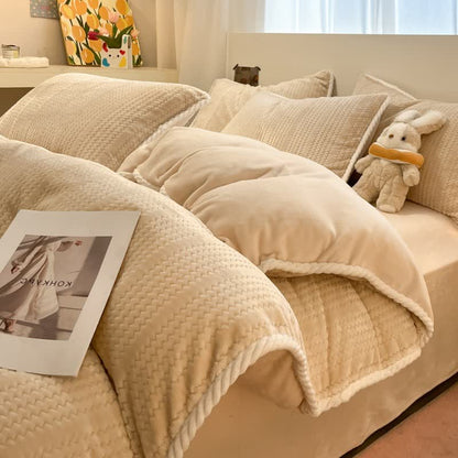 Bettwäsche-Set mit Wellenstreifen-Jacquardmuster aus Plüsch - Aprikose - Bettwäsche-Set - 220cm x 240cm - image 2