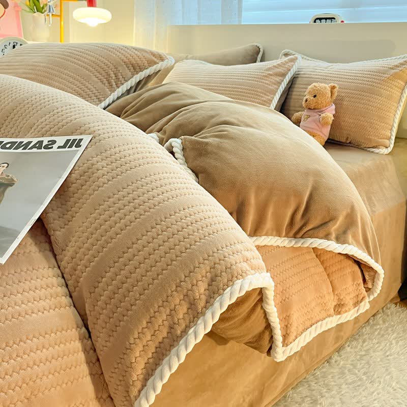 Bettwäsche-Set mit Wellenstreifen-Jacquardmuster aus Plüsch - Kaffee - Bettwäsche-Set - 220cm x 240cm - image 15