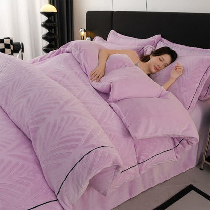 Bettwäsche-Set mit blattförmigem, strukturiertem Plüschmuster (4-teilig) - Lila - 220cm x 240cm - image 3
