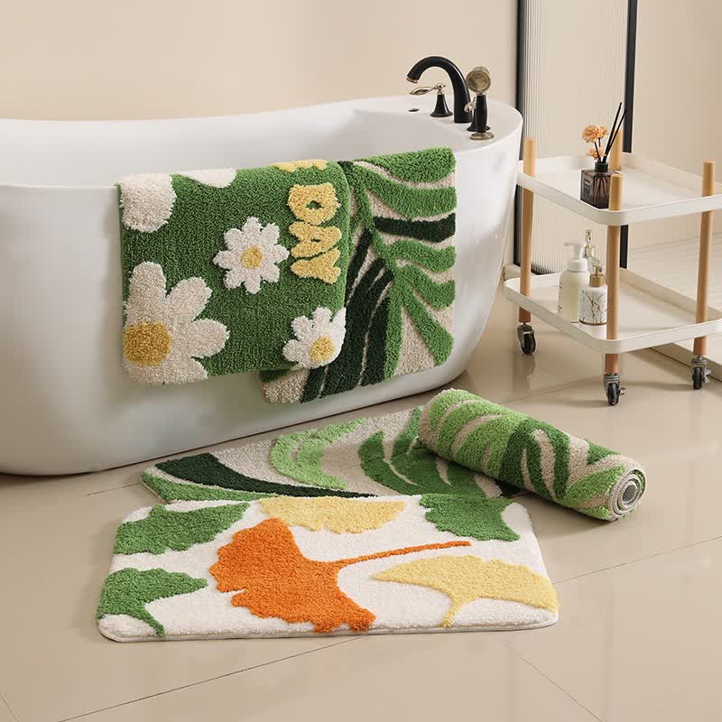 Rutschfeste Badematte mit grünen Pflanzenmotiven - image 0