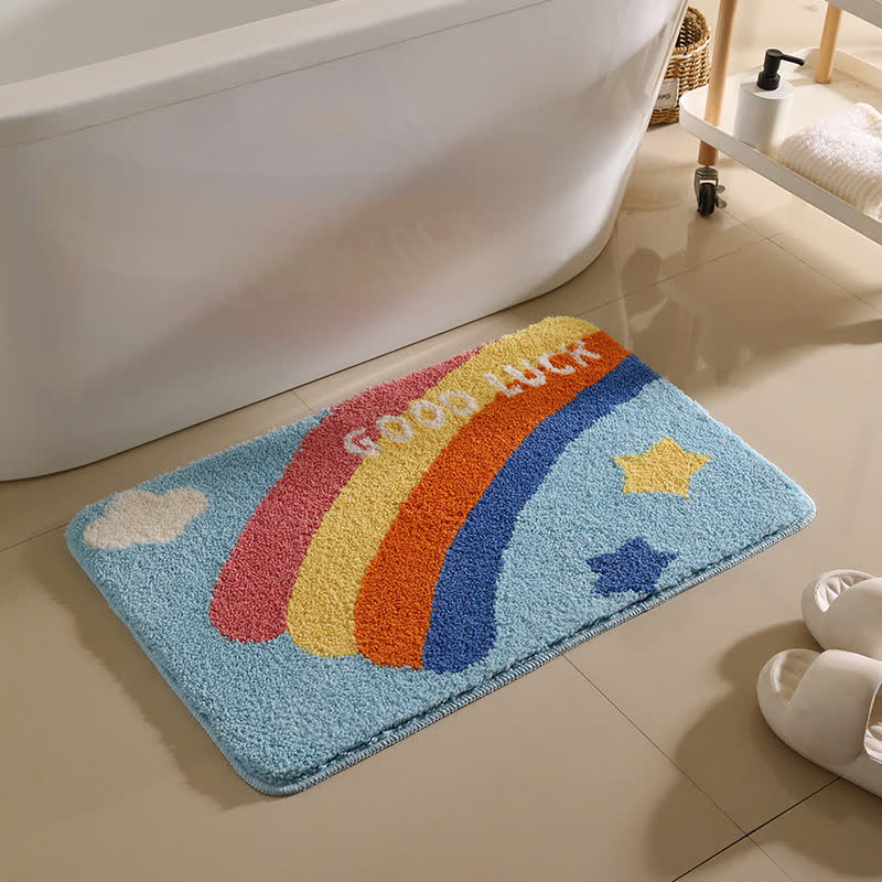 Badematte mit Regenbogensternmuster, rutschfest - Blau - 50cm x 80cm - image 1