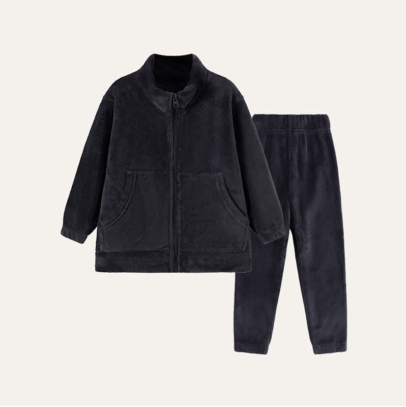 Einfarbiges Plüsch-Loungewear-Set für Kinder mit Reißverschluss - Dunkelgrau - Kind: 170 cm - image 8