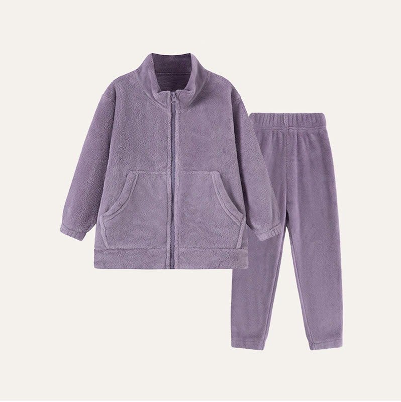 Einfarbiges Plüsch-Loungewear-Set für Kinder mit Reißverschluss - Lila - Kind: 170 cm - image 9
