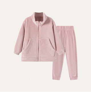 Einfarbiges Plüsch-Loungewear-Set für Kinder mit Reißverschluss - Rosa - Kind: 170 cm - image 0