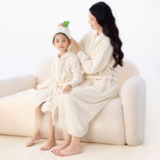 Passender einfarbiger Familienbademantel mit Kapuze - Beige - Erwachsene: L - image 0