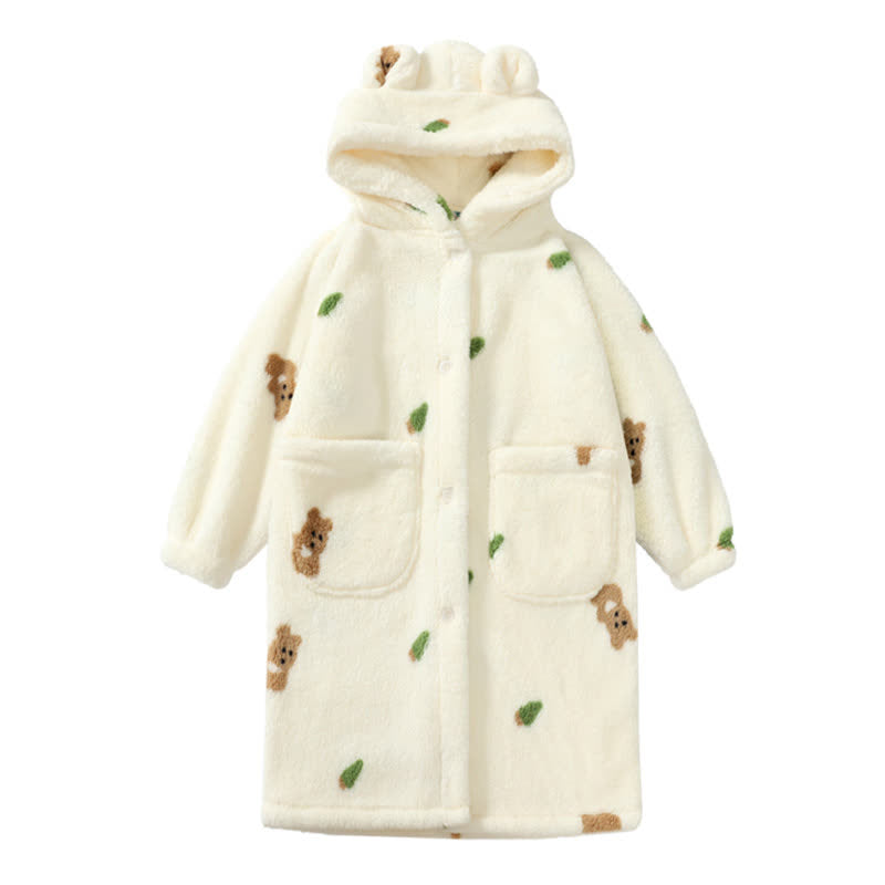 Bärenohren Kapuzen-Plüsch-Kinderbademantel mit Knöpfen - Weiß - Kind: 160-170 cm - image 7