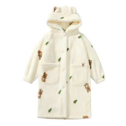 Bärenohren Kapuzen-Plüsch-Kinderbademantel mit Knöpfen - Weiß - Kind: 160-170 cm - image 7