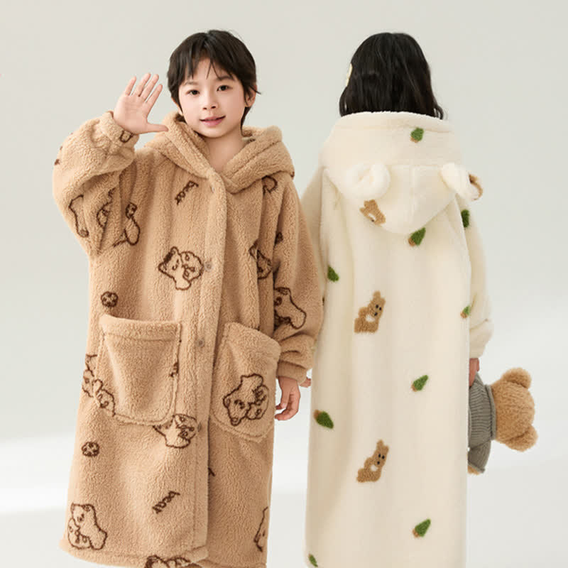 Bärenohren Kapuzen-Plüsch-Kinderbademantel mit Knöpfen - image 3