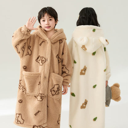 Bärenohren Kapuzen-Plüsch-Kinderbademantel mit Knöpfen - image 3