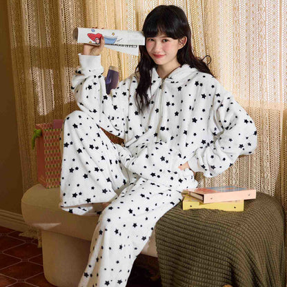 Hasenohren-Kapuzen-Plüsch-Loungewear-Set mit Reißverschluss - image 3