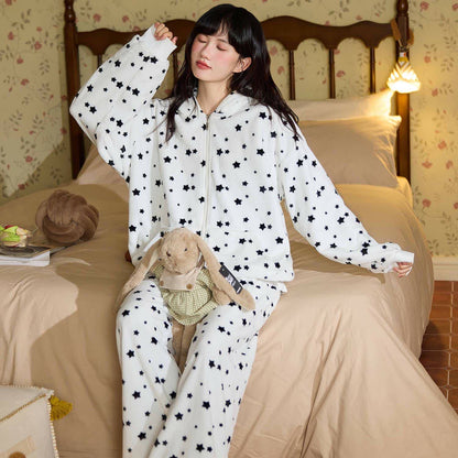 Hasenohren-Kapuzen-Plüsch-Loungewear-Set mit Reißverschluss - image 2