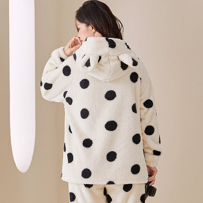 Polka Dot Kapuzen-Plüsch-Loungewear-Set - image 2