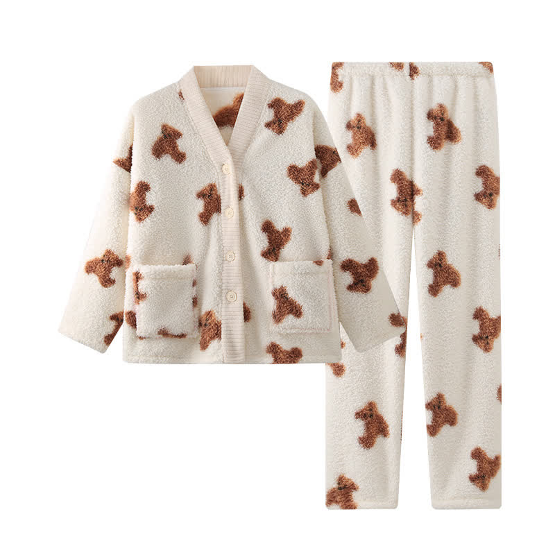 Niedliches Bärenknopf-Plüsch-Loungewear-Set - image 6