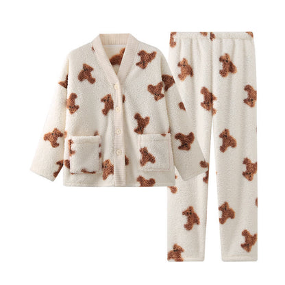 Niedliches Bärenknopf-Plüsch-Loungewear-Set - image 6