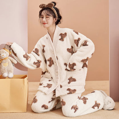 Niedliches Bärenknopf-Plüsch-Loungewear-Set - image 3