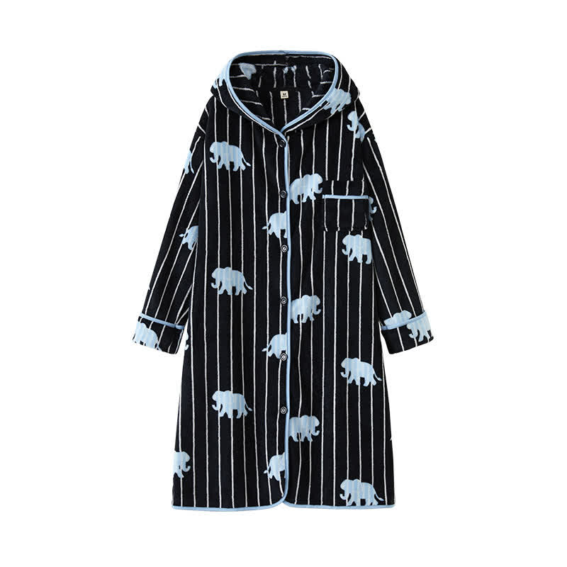 Gestreifter Elefanten-Bademantel mit Kapuze und Knöpfen - image 8