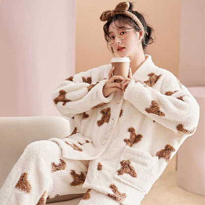 Niedliches Bärenknopf-Plüsch-Loungewear-Set - image 4