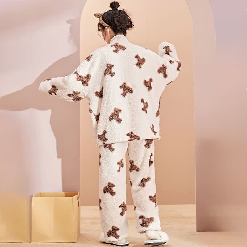 Niedliches Bärenknopf-Plüsch-Loungewear-Set - image 2