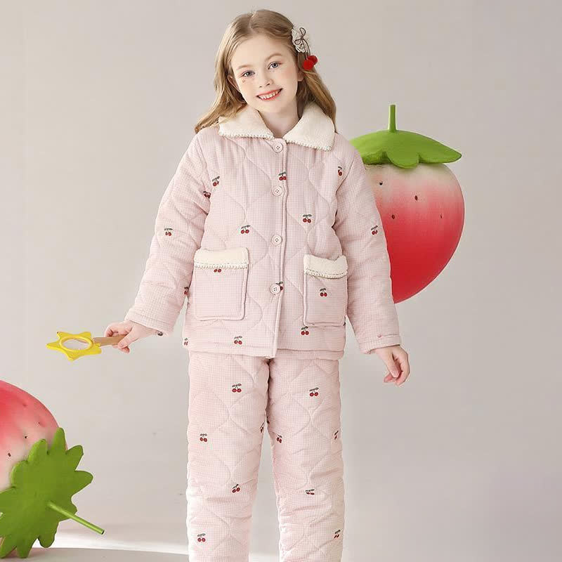 Gestepptes Loungewear-Set mit Kirschmuster für Kinder - Rosa - Kind: 170 cm - image 0