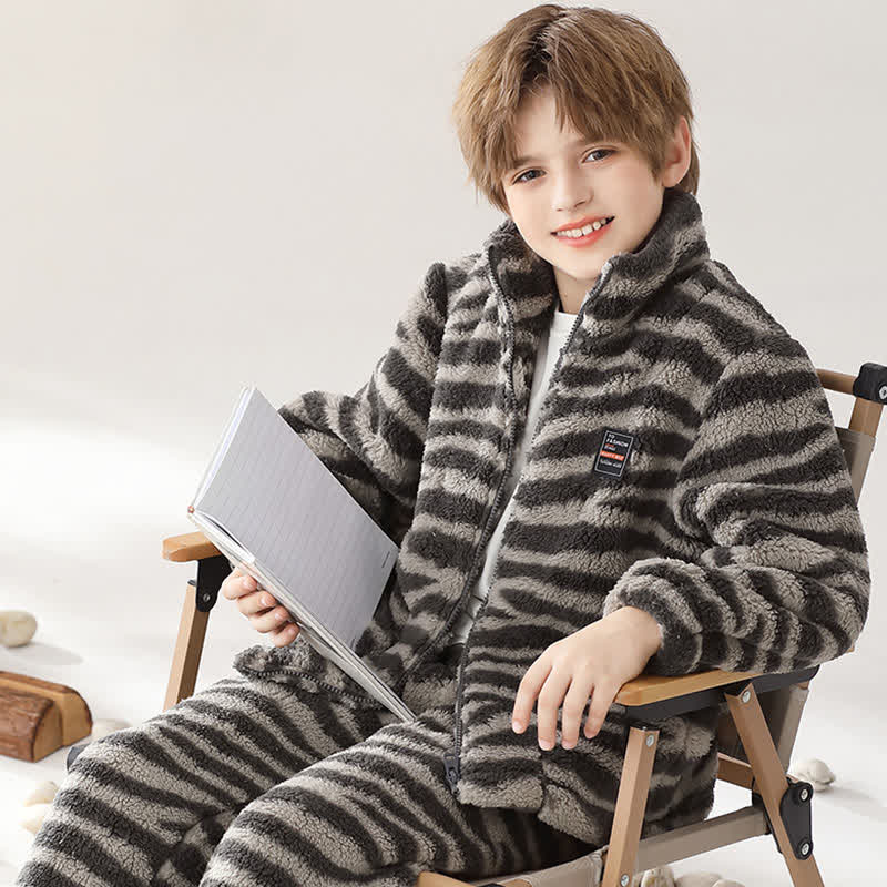 Kinder-Loungewear-Set mit Zebramuster und Reißverschluss - Schwarz - Kind: 170 cm - image 0