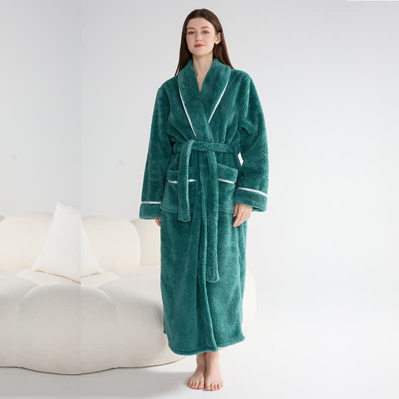 Unisex Plüsch-Bademantel, warm und einfarbig, lang - Grün - XL - image 4