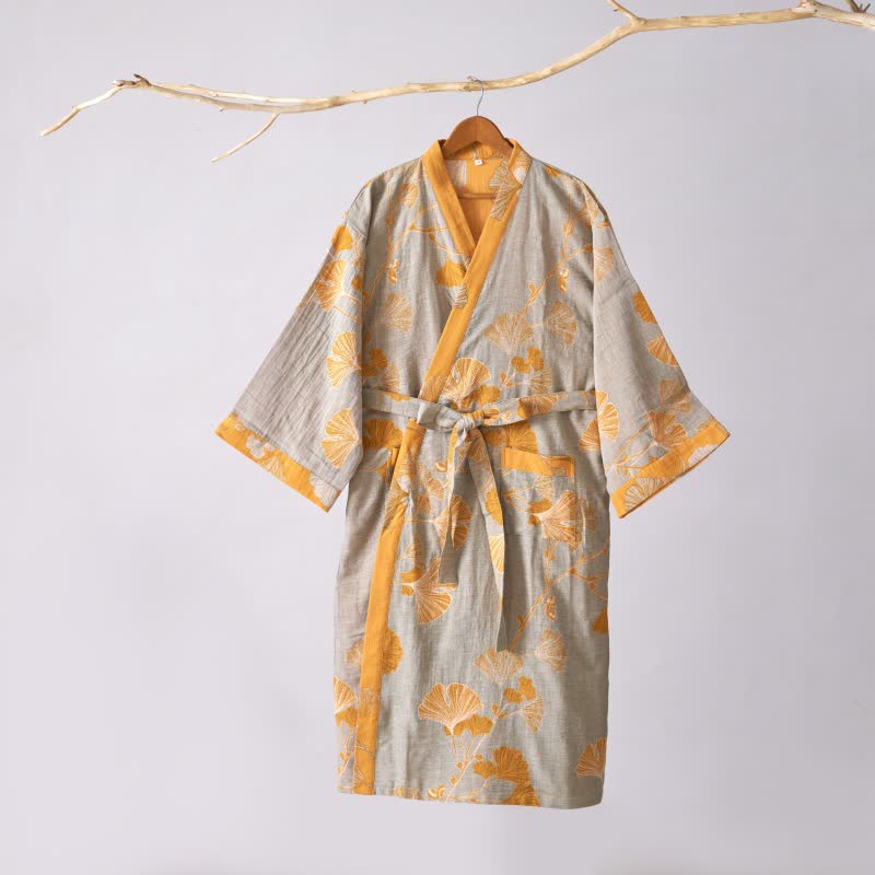 Kimono-Bademantel aus Baumwollgaze und Ginkgo - image 56