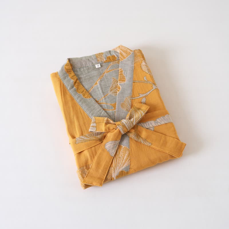 Kimono-Bademantel aus Baumwollgaze und Ginkgo - image 51