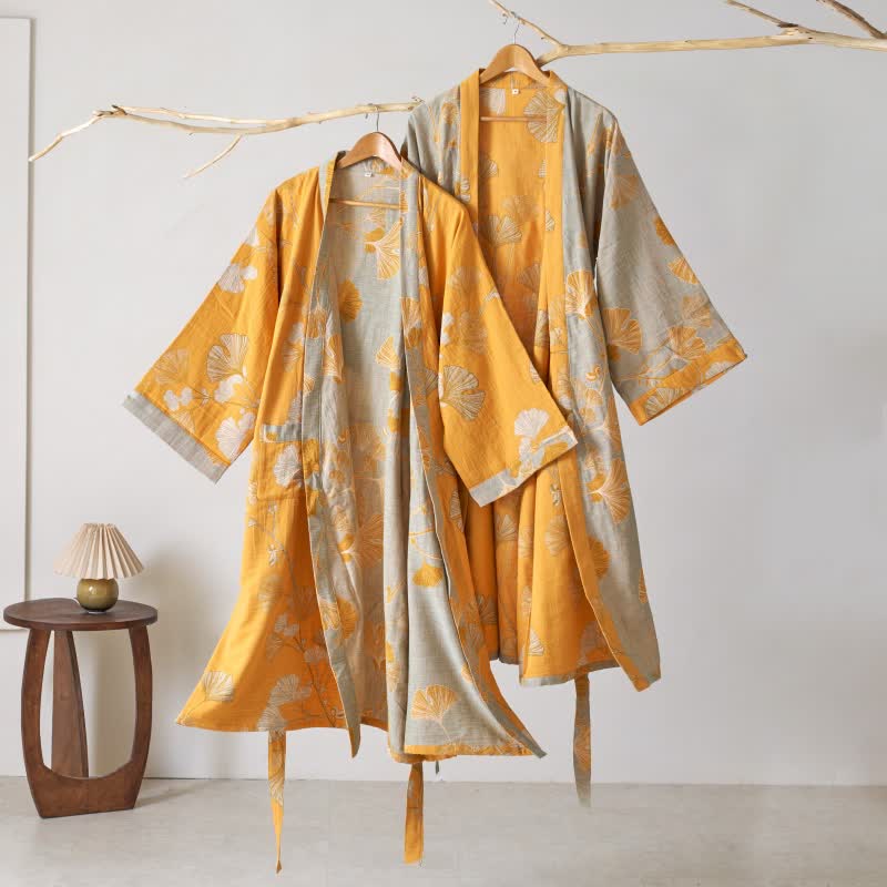 Kimono-Bademantel aus Baumwollgaze und Ginkgo - image 47