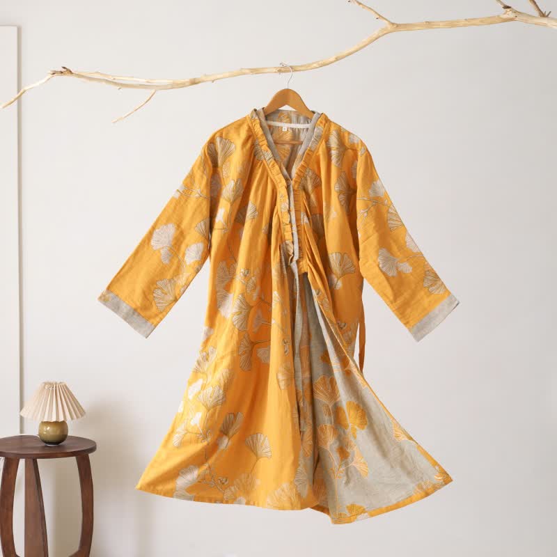 Ginkgoblatt Hanfu-inspiriertes Baumwoll-Nachthemd - Orange - XL - image 28