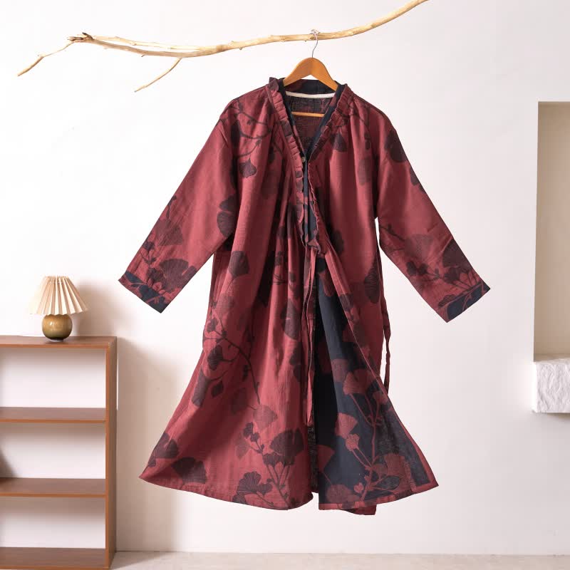 Ginkgoblatt Hanfu-inspiriertes Baumwoll-Nachthemd - Rot - XL - image 36