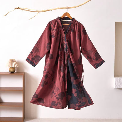 Ginkgoblatt Hanfu-inspiriertes Baumwoll-Nachthemd - Rot - XL - image 36
