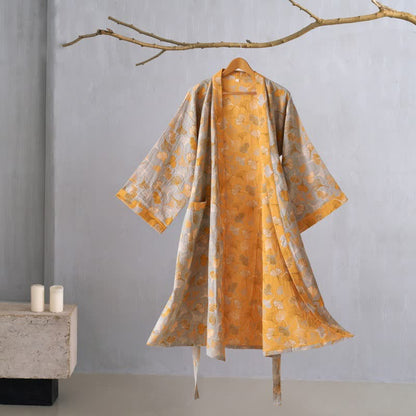 Kimono-Bademantel aus Ginkgo-Biloba-Baumwolle - Grau & Orange - XL - image 58