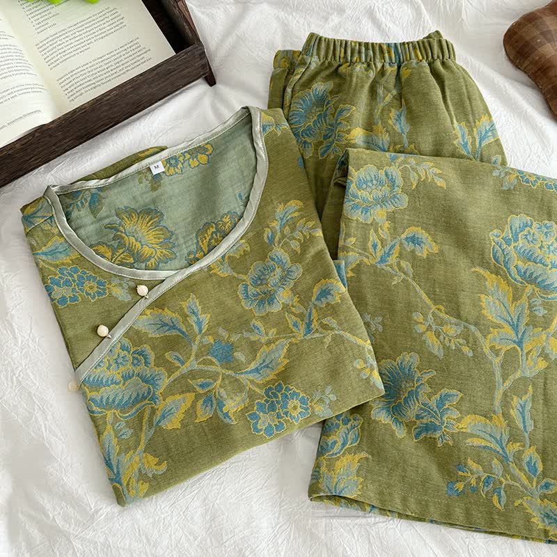 Pyjama aus Baumwollgaze im orientalischen Pfingstrosen-Stil - image 2