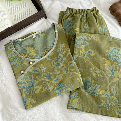 Pyjama aus Baumwollgaze im orientalischen Pfingstrosen-Stil - image 2