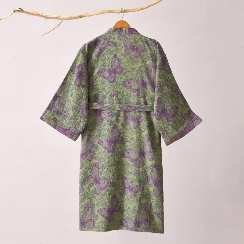 Traumhafter Kimono-Bademantel aus Baumwollgaze mit Schmetterlingsmotiv - image 4