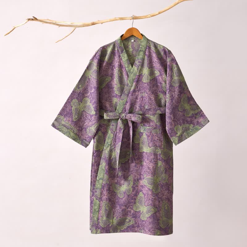 Traumhafter Kimono-Bademantel aus Baumwollgaze mit Schmetterlingsmotiv - image 10