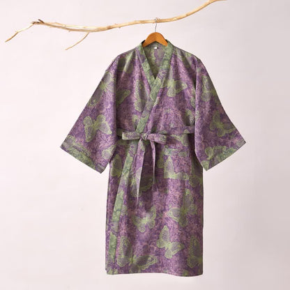 Traumhafter Kimono-Bademantel aus Baumwollgaze mit Schmetterlingsmotiv - image 10