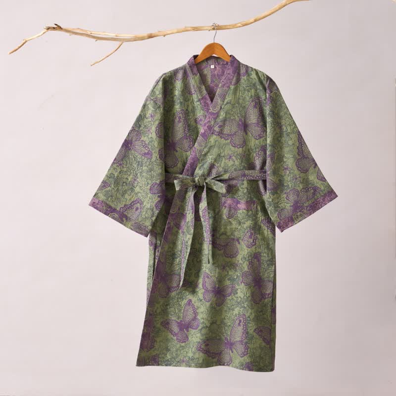 Traumhafter Kimono-Bademantel aus Baumwollgaze mit Schmetterlingsmotiv - image 3