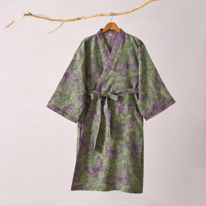 Traumhafter Kimono-Bademantel aus Baumwollgaze mit Schmetterlingsmotiv - image 3