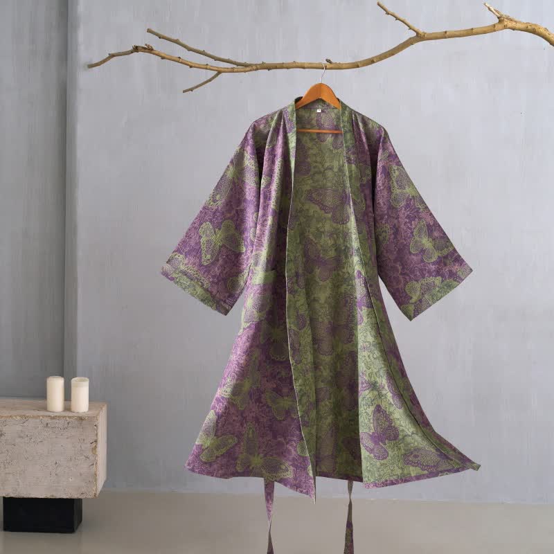 Traumhafter Kimono-Bademantel aus Baumwollgaze mit Schmetterlingsmotiv - Lila - XL - image 9