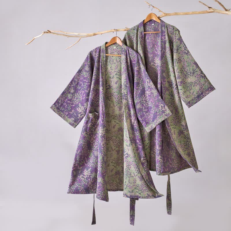 Kimono-Robe aus Baumwollgaze mit botanischem Bezug - image 1