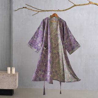 Kimono-Robe aus Baumwollgaze mit botanischem Bezug - Lila - XL - image 0