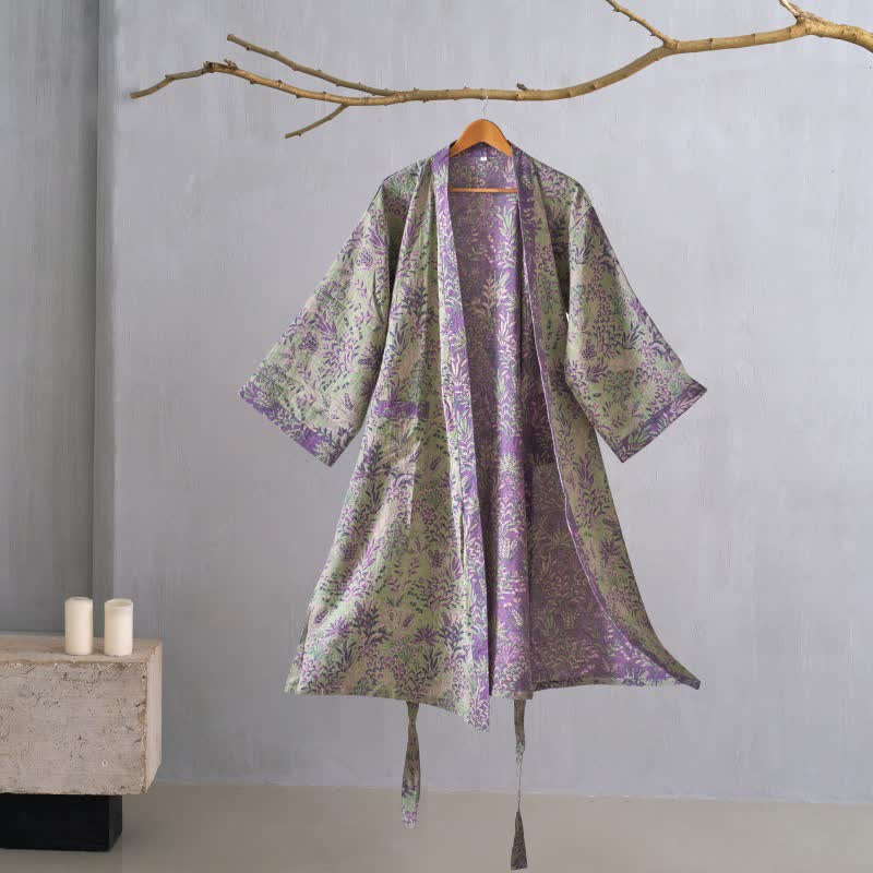 Kimono-Robe aus Baumwollgaze mit botanischem Bezug - Grün - XL - image 8