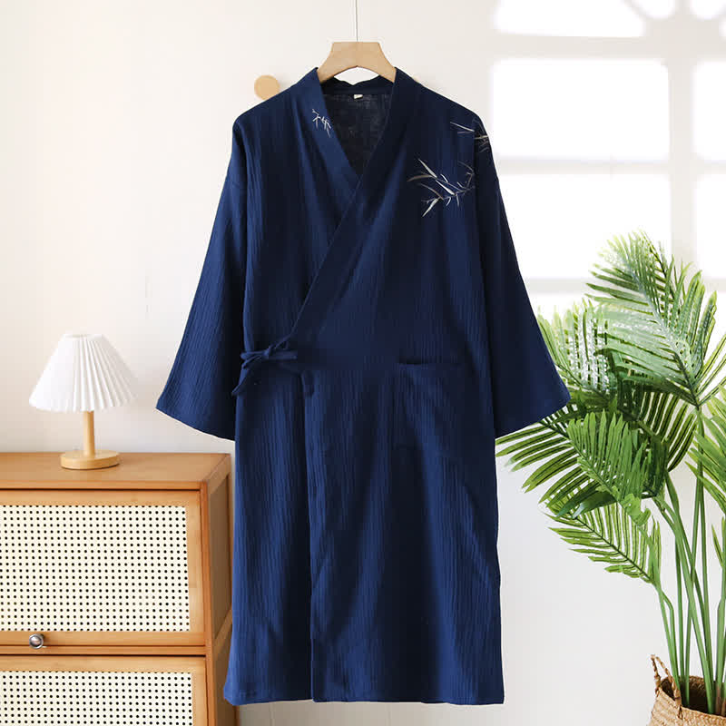 Unisex-Bademantel aus Bambus-Baumwoll-Gaze - Marineblau - XL - image 15