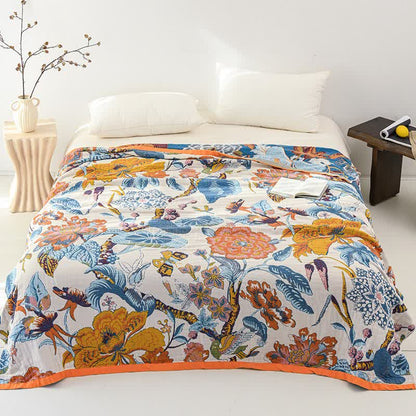Wende-Steppdecke aus Baumwollgaze mit blühendem Blumenmuster - 230cm x 250cm - image 0