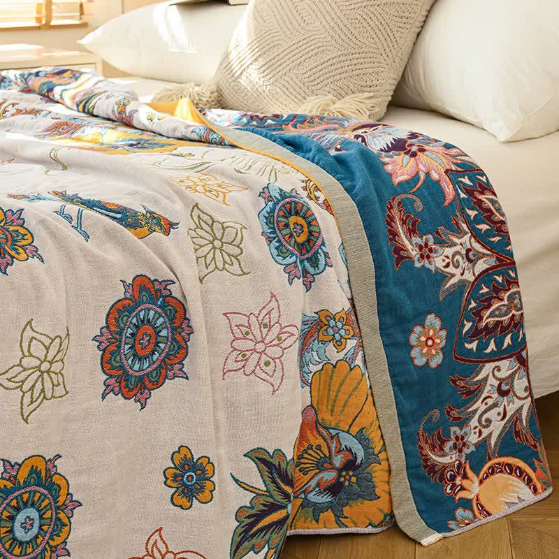Wende-Steppdecke aus reiner Baumwolle mit Retro-Blumenmuster - image 2
