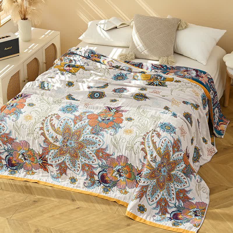 Wende-Steppdecke aus reiner Baumwolle mit Retro-Blumenmuster - image 1