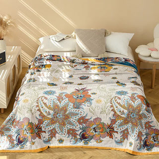Wende-Steppdecke aus reiner Baumwolle mit Retro-Blumenmuster - 230cm x 250cm - image 0