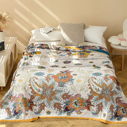 Wende-Steppdecke aus reiner Baumwolle mit Retro-Blumenmuster - 230cm x 250cm - image 0