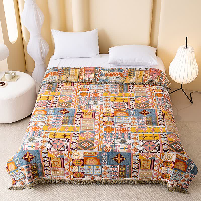 Bunte, karierte Retro-Baumwollgaze-Steppdecke - 230cm x 250cm - image 0